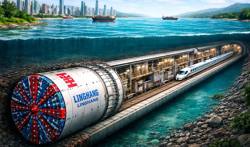 China rompe un nuevo récord con una gigantesca perforadora que excava 89 metros bajo el río para un túnel de trenes de alta velocidad