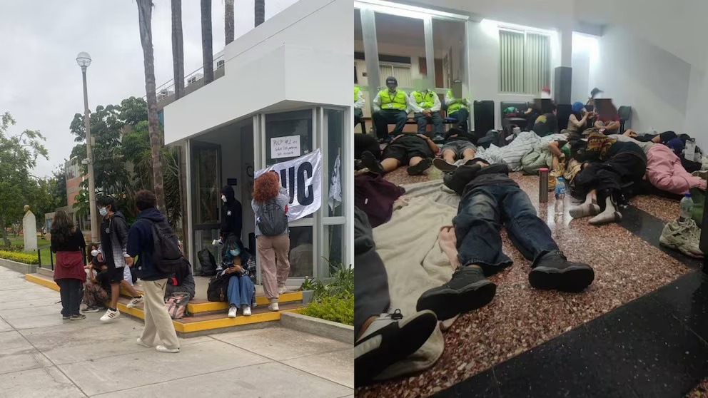 Alumnos de la PUCP mantienen tomada las oficinas del rectorado y exigen mesa de diálogo con autoridades universitarias
