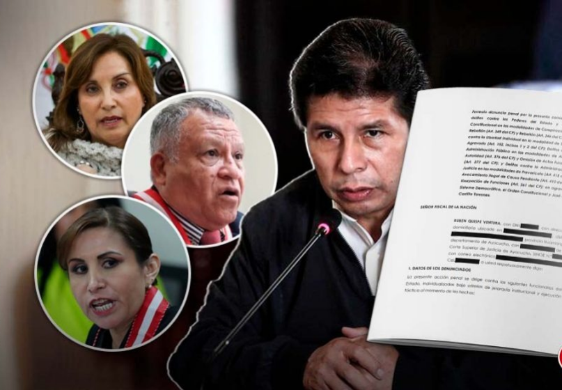 Lea la denuncia penal contra Boluarte, Benavides, Checkley y otros por conspiración para la rebelión en agravio de Castillo