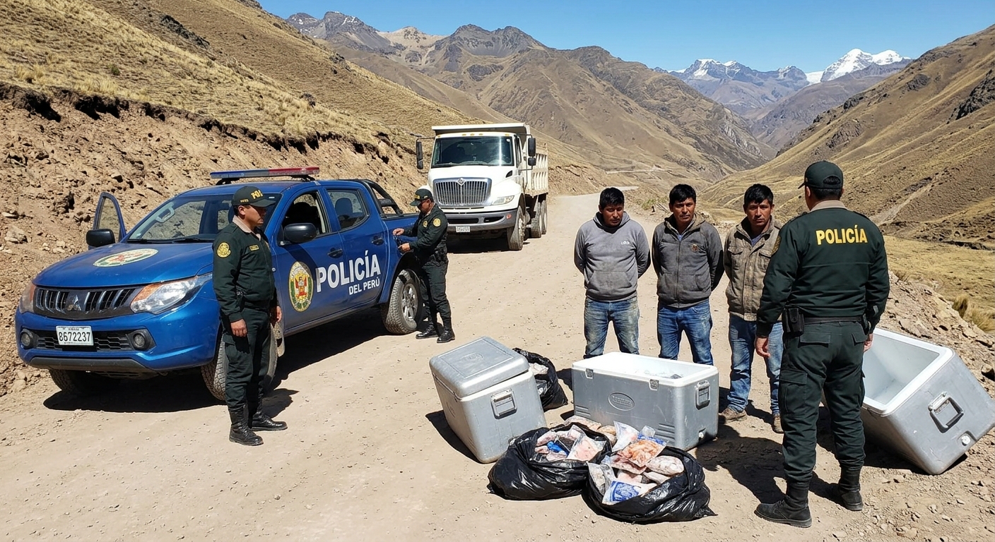 ASALTAN CAMIÓN CON MÁS DE 60 MIL SOLES EN MARISCOS EN LA CORDILLERA LA VIUDA Y CAPTURAN A TRES SOSPECHOSOS EN PASCO