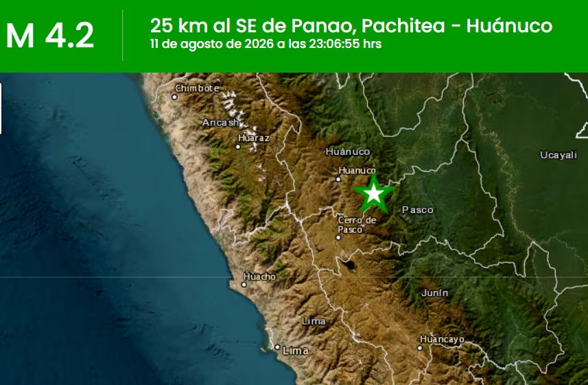 Huánuco: Sismo de magnitud 4.2 se registró en Pachitea, informa el IGP