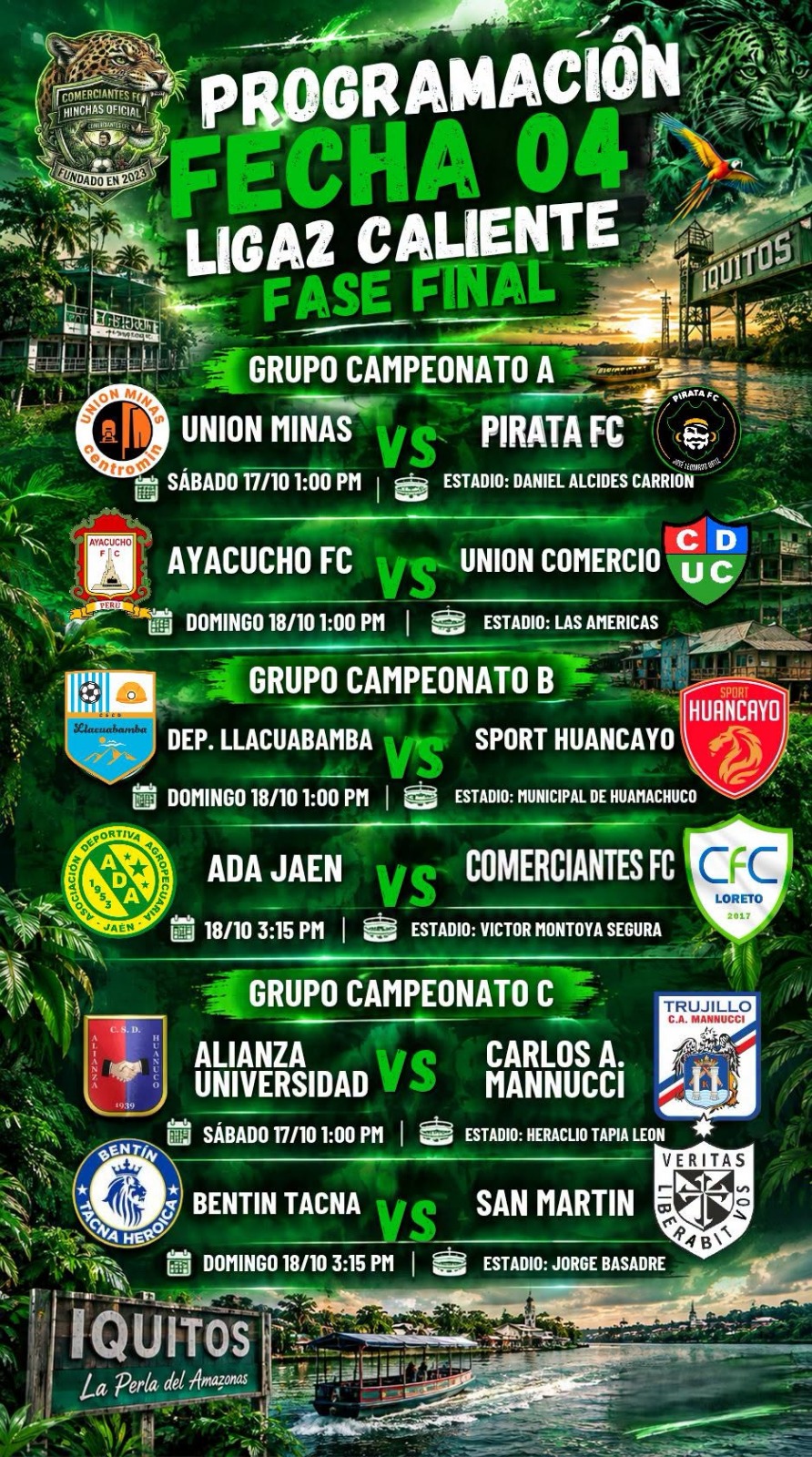 PROGRAMACIÓN FECHA 04 LIGA2 CALIENTE FASE FINAL APUNTA QUE DÍA JUEGA TU EQUIPO VAMOS COMERCIANTES FC